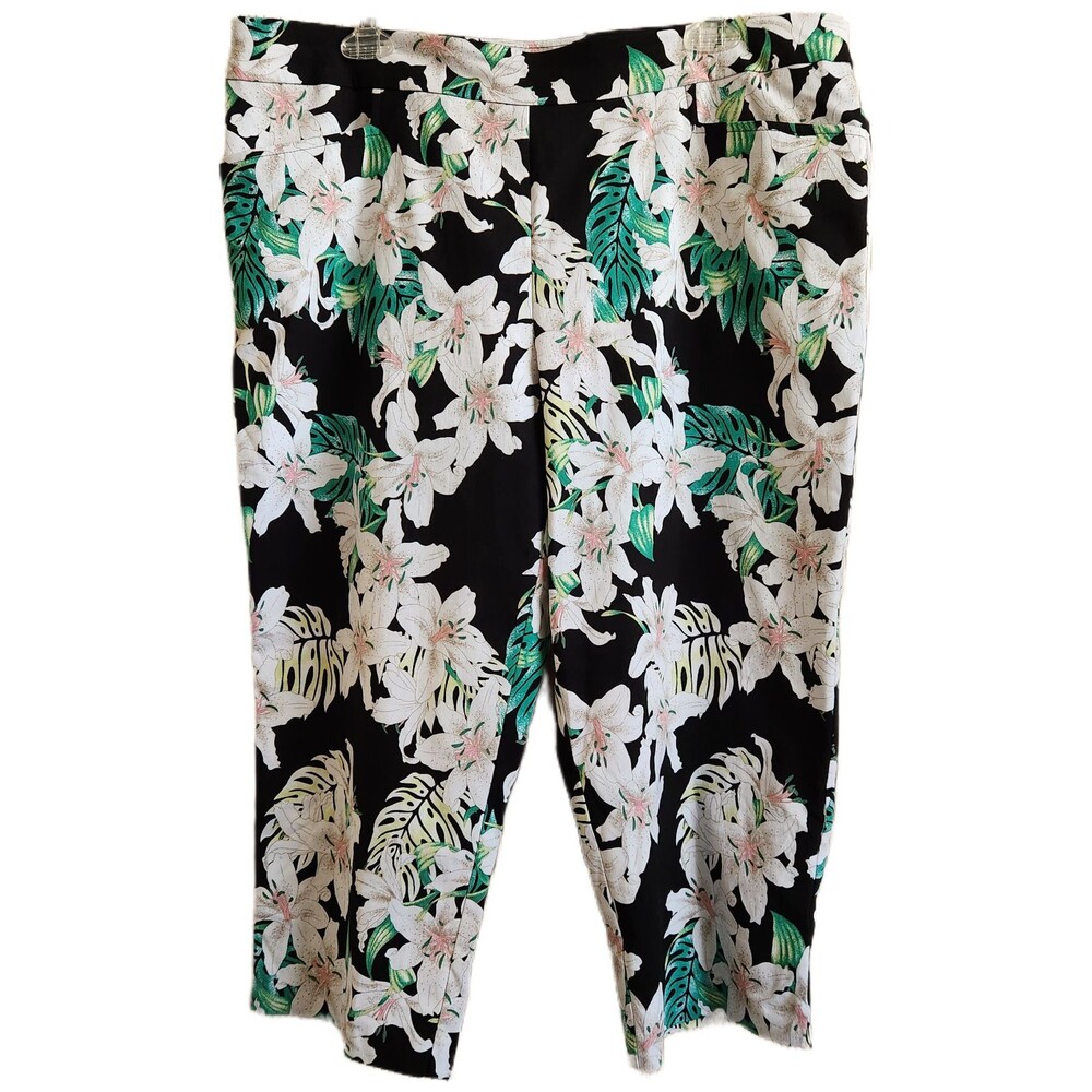 Time & Tru Womens Capri Pants Size XL 16-18 Floral Aloha Hawaii Summer Jeggings
